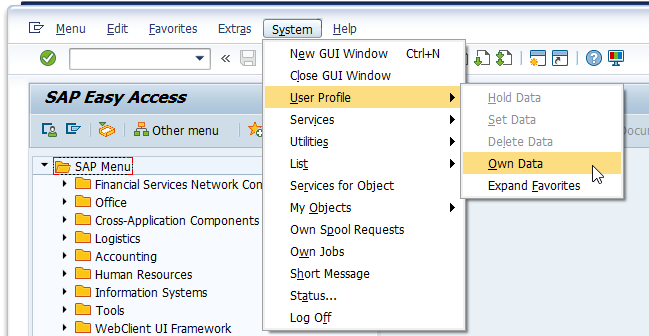 SAP Menu Path User Parameter