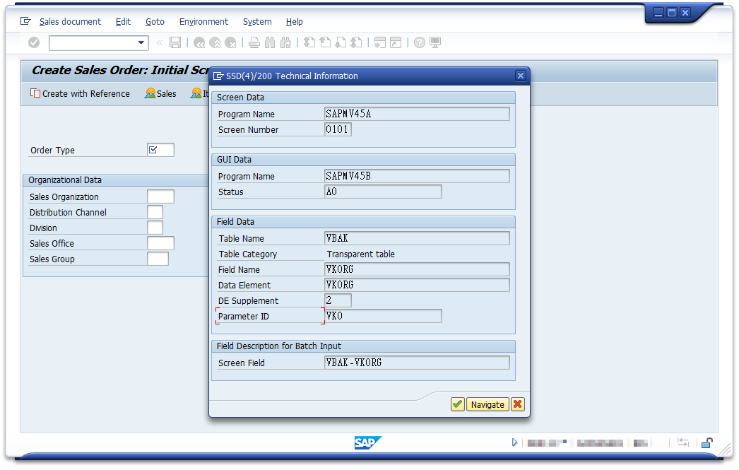 SAP Parameter Sales Organization in Transaction VA01
