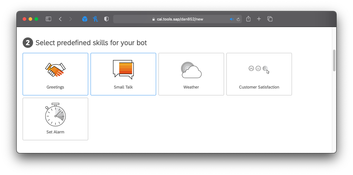 SAP Chatbot select skills for your CAI Bot