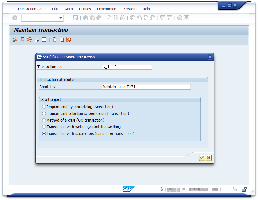 SAP Transaction with parameters