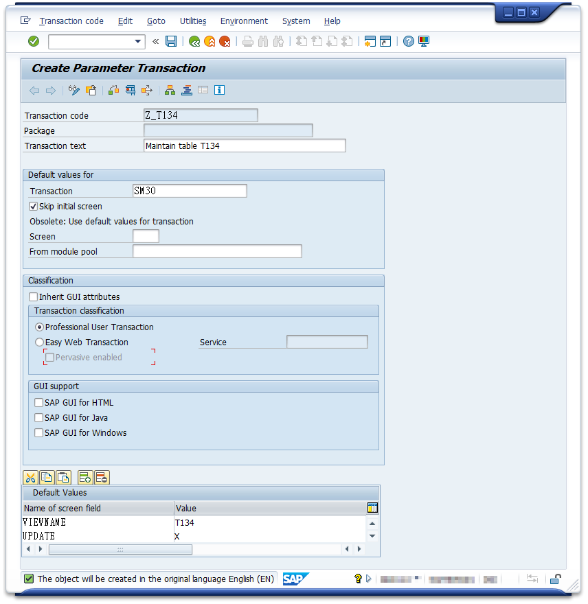 Set parameters to start maintenance view