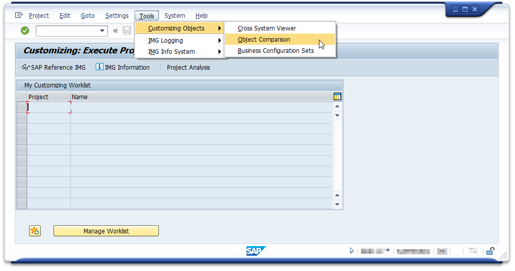 SAP Customizing Object Comparison