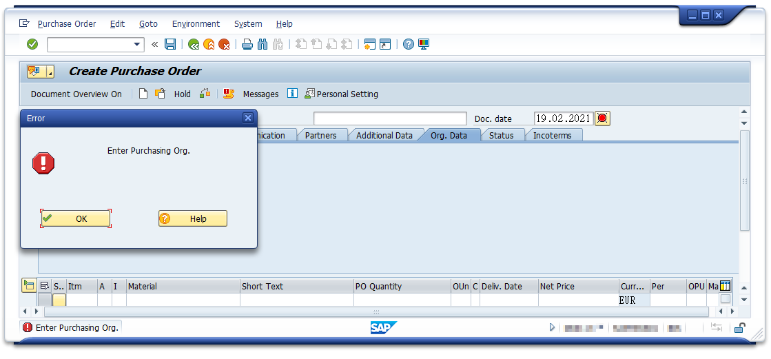 SAP GUI Display error in popup