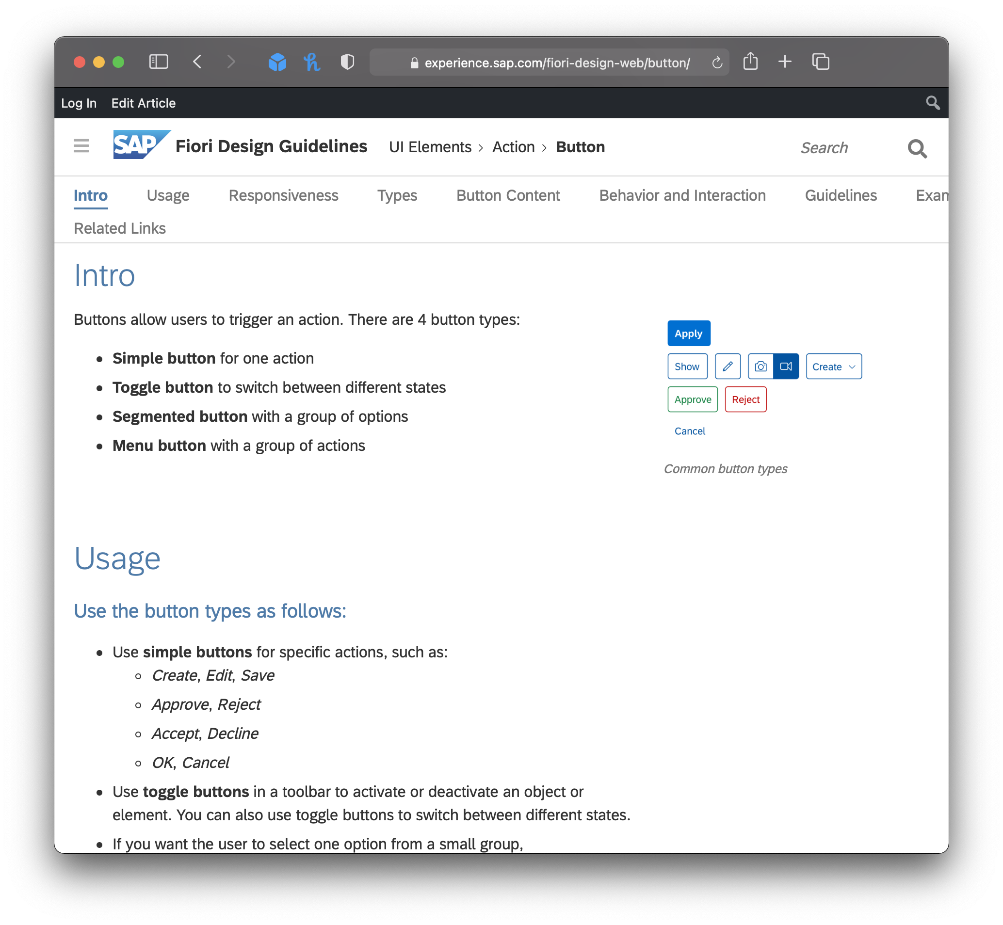 SAP Fiori Design Guideline for a Button