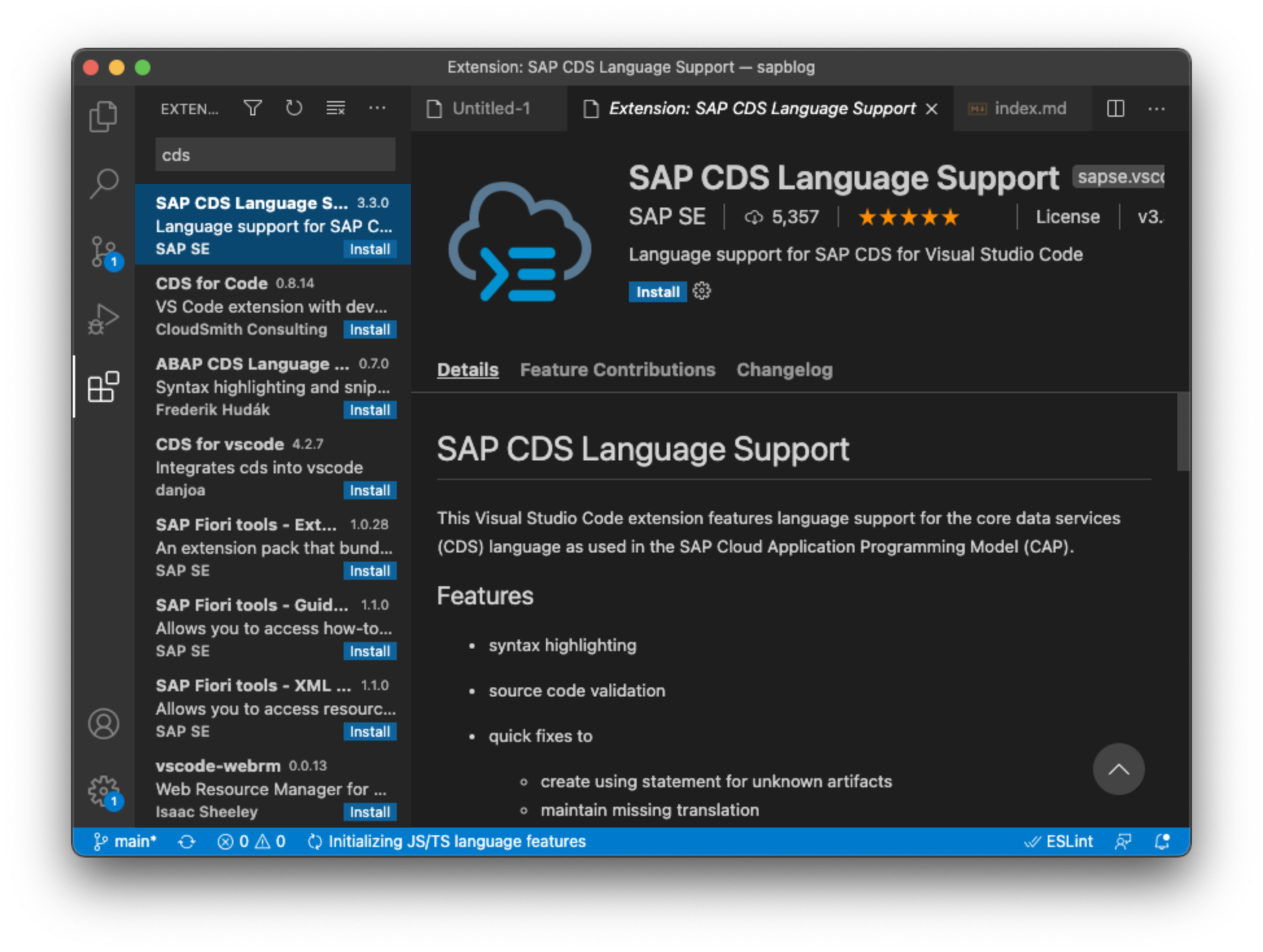 Install VSCode SAP CDS Extension